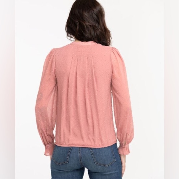 Blousology jacquard dot button down front blouse pink size 1X - Picture 3 of 16